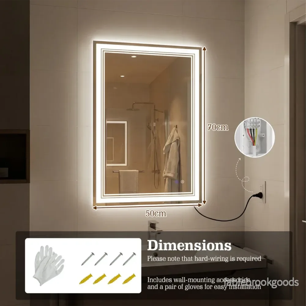 Rektangulär – badrumsspegel med LED belysning och imma säker minnesfunktion, väggspegel cm. – 70 x 50 – Silver - Bild 2