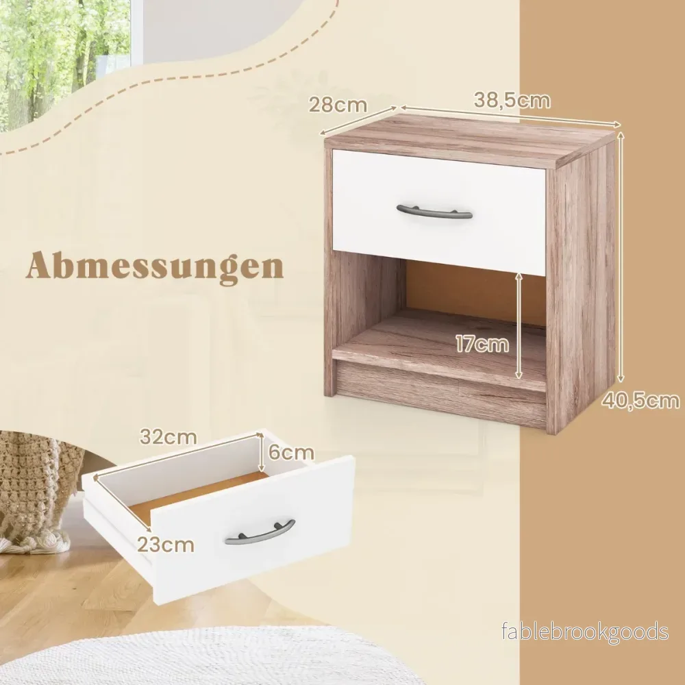 Sängbord – med låda Litet sidobord öppet fack + – 38,5 x 28 x 40,5 cm – Ek + vit - Bild 2