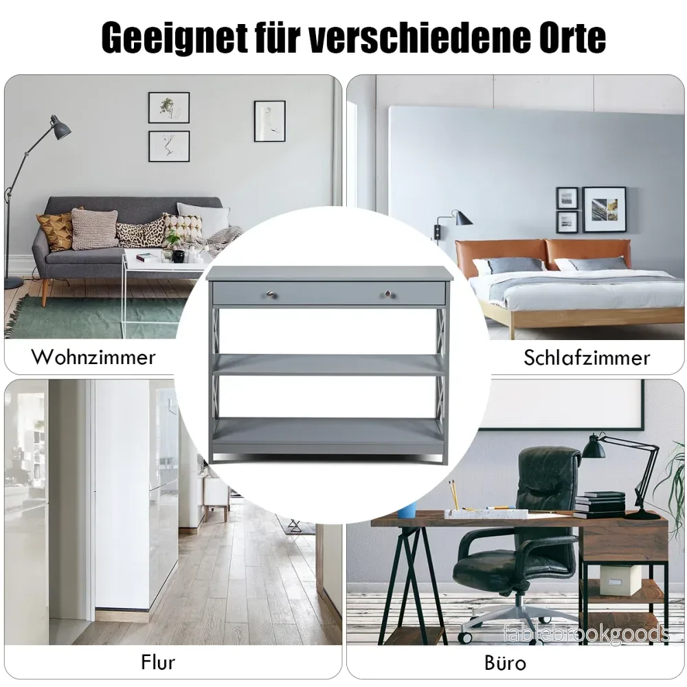 Konsolbord – våningar med låda hallbord av trä grått – 3 100 x 30 x 80 cm – Grå - Bild 3