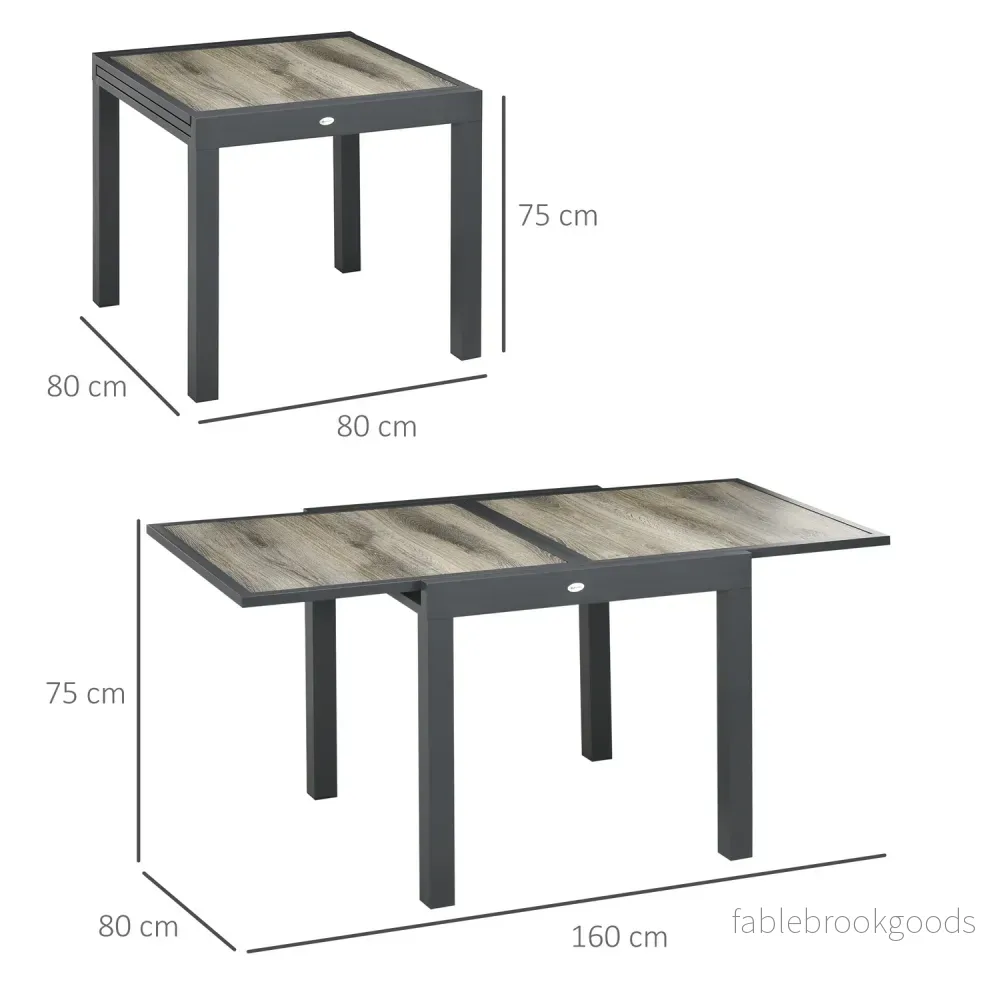 Utdragbart uteplatsmatbord i aluminium – trälook, beige/grå - Bild 3