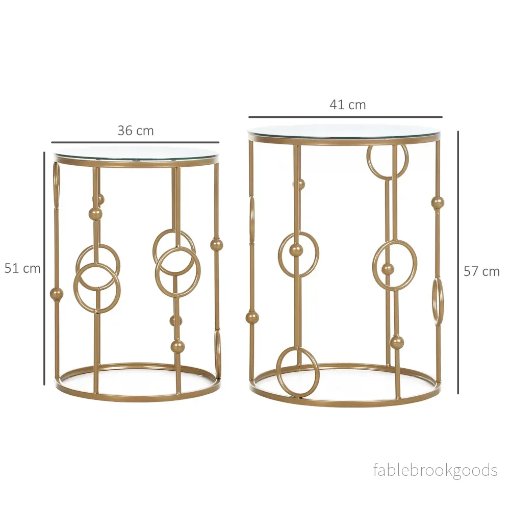 Set med 2 soffbord, sidobord med glasskivor, vardagsrumsbord med båge och bolldesign Ø41 x 57 cm, guld - Bild 3