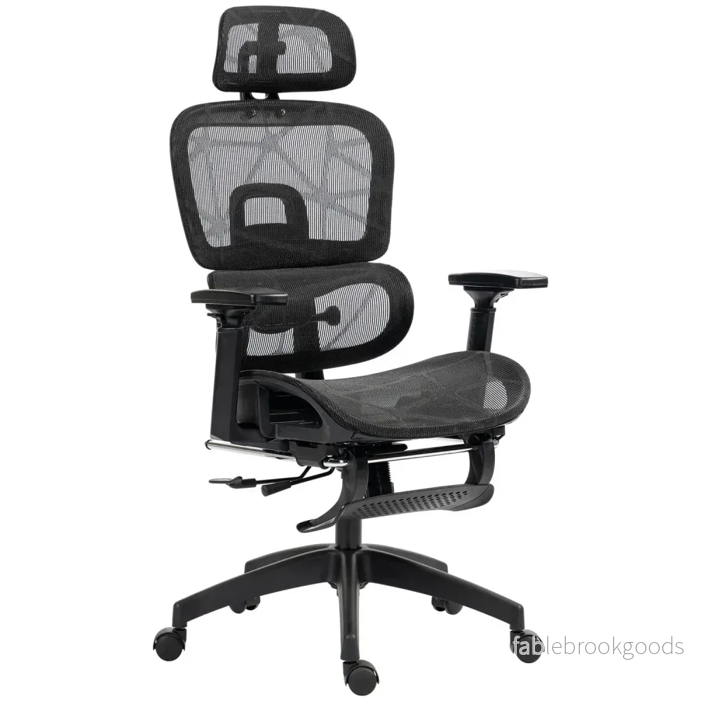 Ergonomisk kontorsstol med nackstöd, svankstöd, vridbar