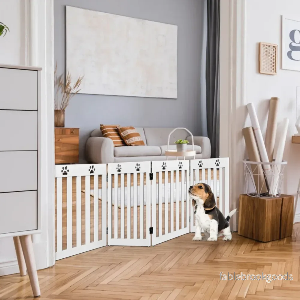 Avspärrning – Hund Säkerhetsgrind Trä Fällbar Trappport Hög – 60 cm – Vit - Bild 3