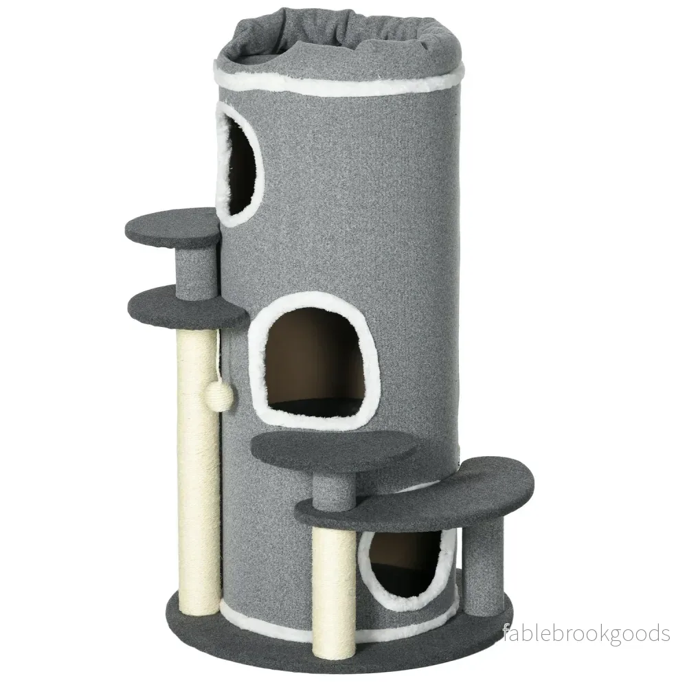 Cat Scratching Barrel med Säng & Plattformar, 99 cm, Grå