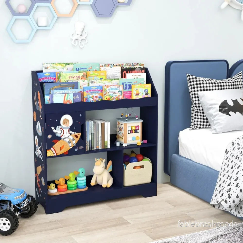 i – leksakshylla med förvaringsfack och dörr vånings barnhylla Bokhylla – 3 1 3 93 x 30 x 100 cm – Blå - Bild 3