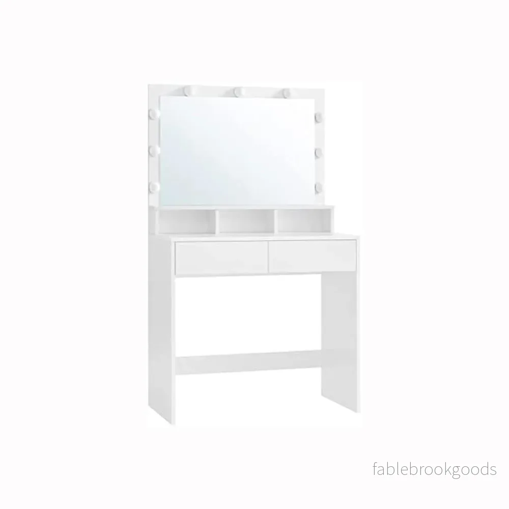 Sminkbord – 9 LED-lampor – 2 lådor och 3 fack – Vit Sminkbord – 9 LED-lampor – 2 lådor och 3 fack – Vit
