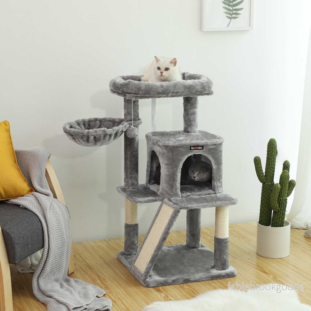 Kattträd – Klättertorn med stor plattform och grotta – Grå - Bild 3