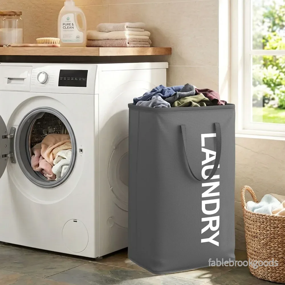 Opvouwbare Wasmand - 80 Liter - Met Handvatten - Oxford Stof - Grijs - Bild 3