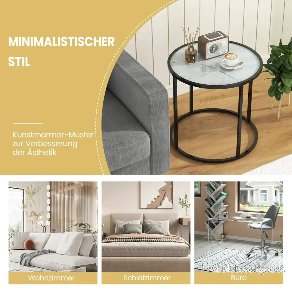 Runt – sidobord med skiva i marmorimitation av glas och soffbord justerbara fötter – Svart - Bild 2