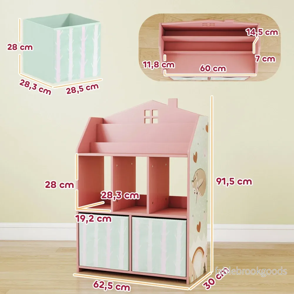 Barnbokhylla med 2 tyglådor, rosa, 91,5 cm - Bild 3