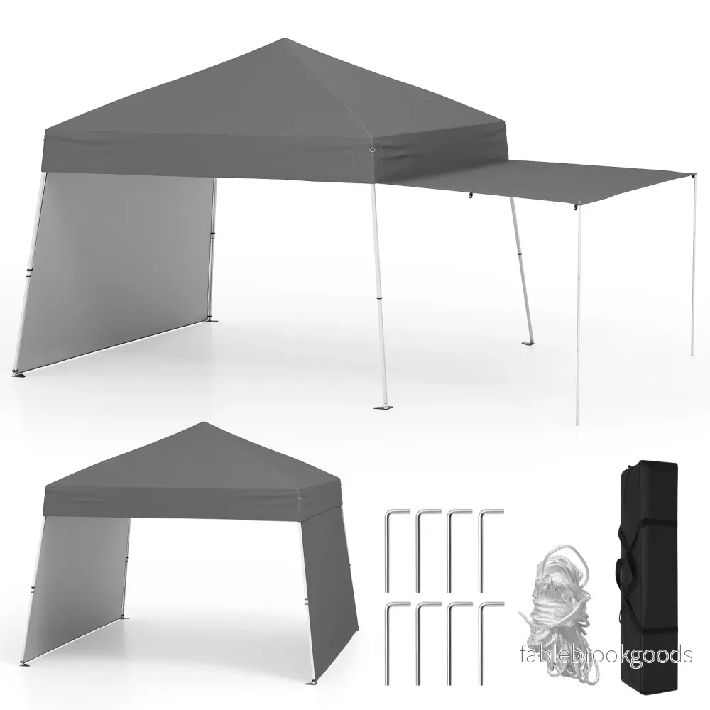 Pop – up Paviljong med omvandlingsbara sidoväggar till markis Campingtält Partytält – 2 430 x 280 cm – Grå
