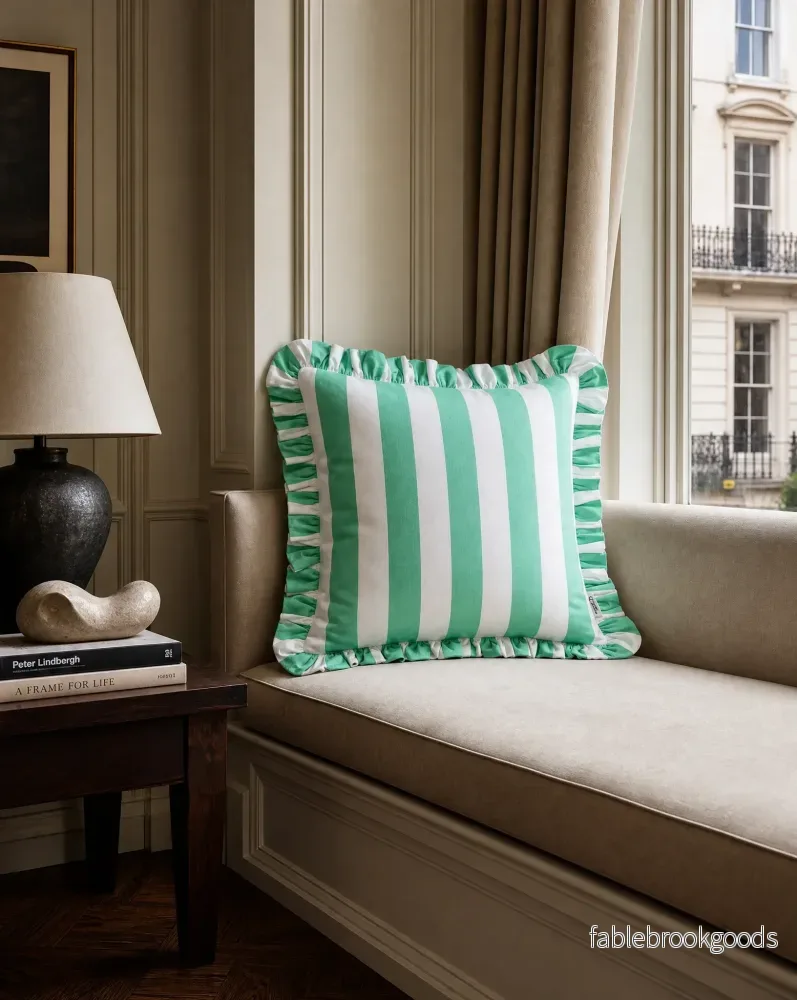 Kuddfodral Ruffle Stripes Sage - Bild 3