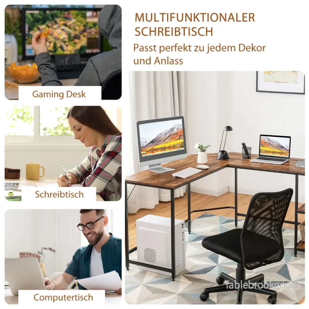 L – format skrivbord hemmakontor med hyllplan kaffebrun + – 2 138 x 138 x 75,5 cm – Brun - Bild 3