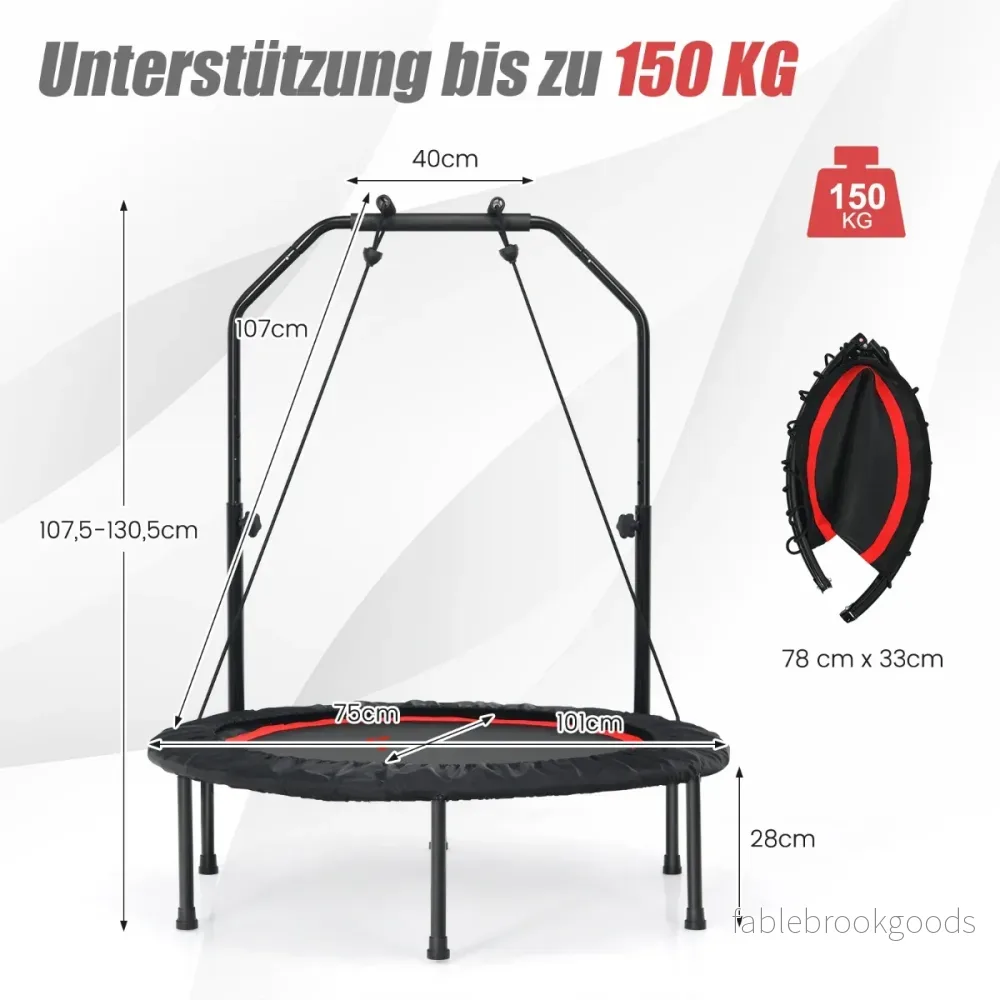 Fitmess – Trampolin Mini med höjdjusterbart handtag och motståndsband – 2 Ø 101 cm – Röd
