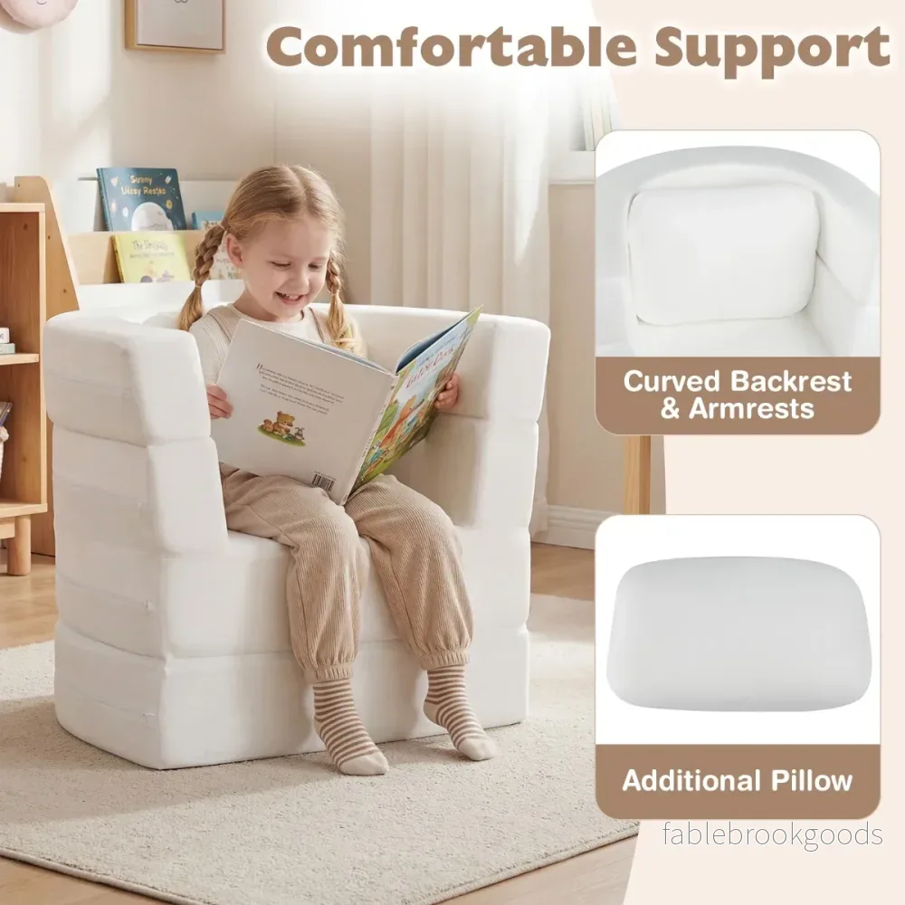 i – barnsängsoffa vikbar med mjuk skummad fyllning och bekväm kudde – 3 1 – Beige - Bild 3