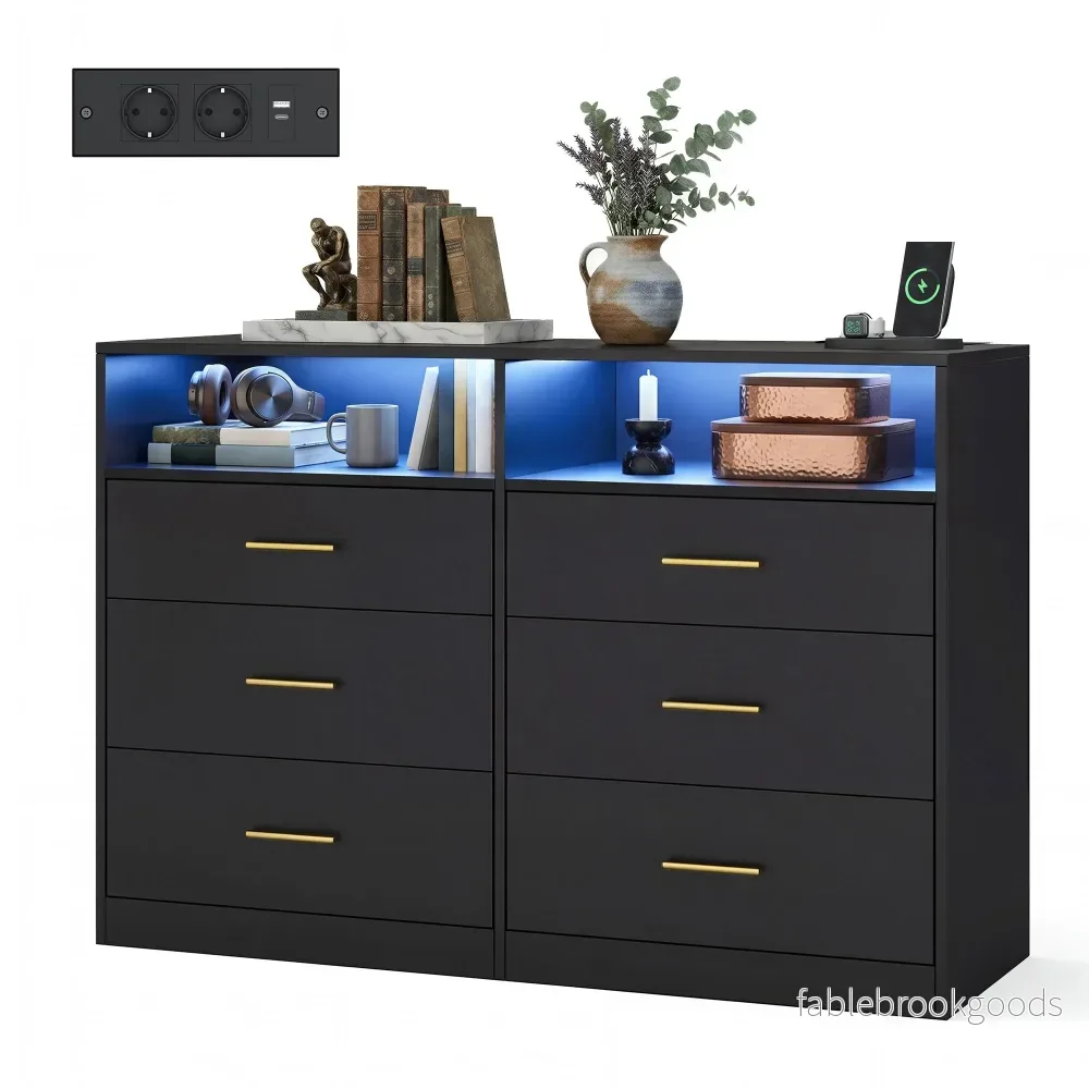 Commode - 6 Lades - Ledverlichting - Met Oplaadstation - Zwart - Bild 2