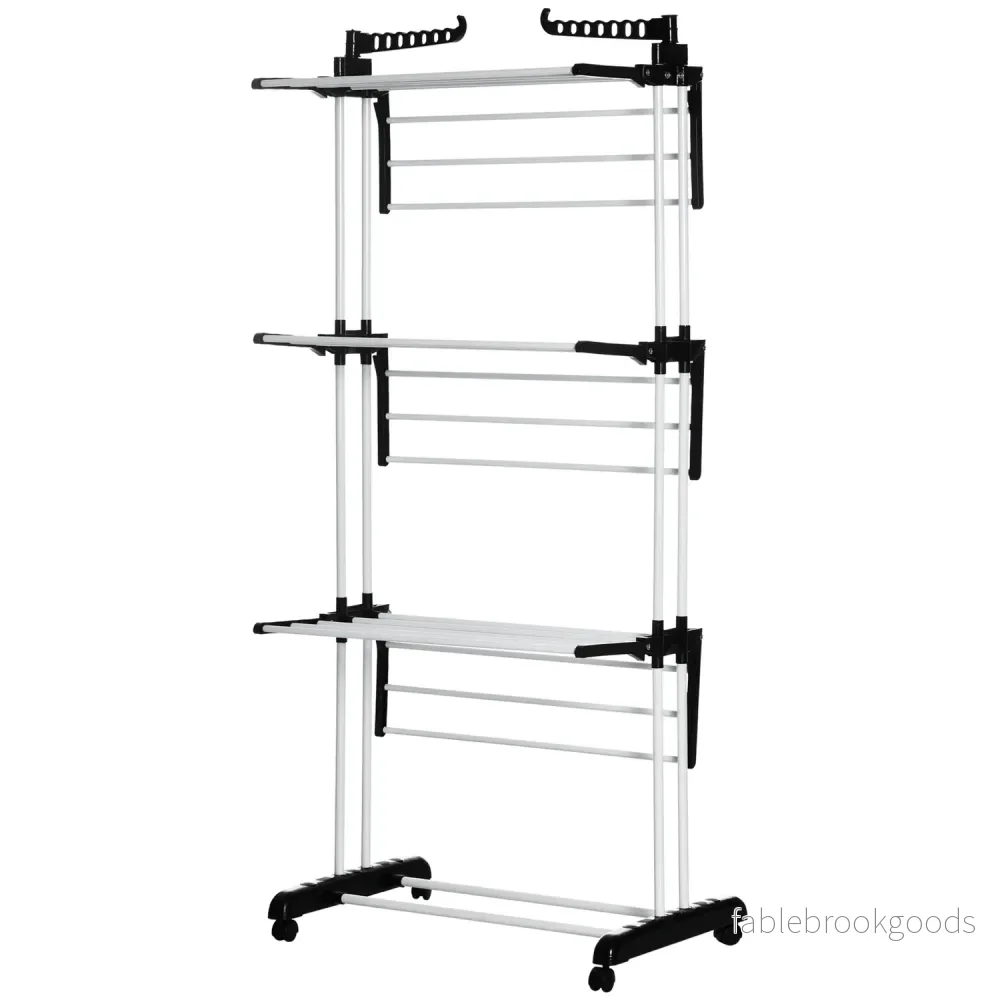 Utdragbar Black Tower Clothes Airer med hjul 4 nivåer Utdragbar Black Tower Clothes Airer med hjul 4 nivåer