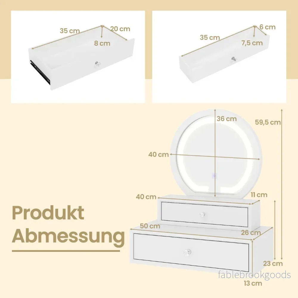 Sminkspegel – Bordsspegel med lådor Sminkbord JV11976DE WH – 2 51 x 26 x 59 cm – Vit - Bild 2