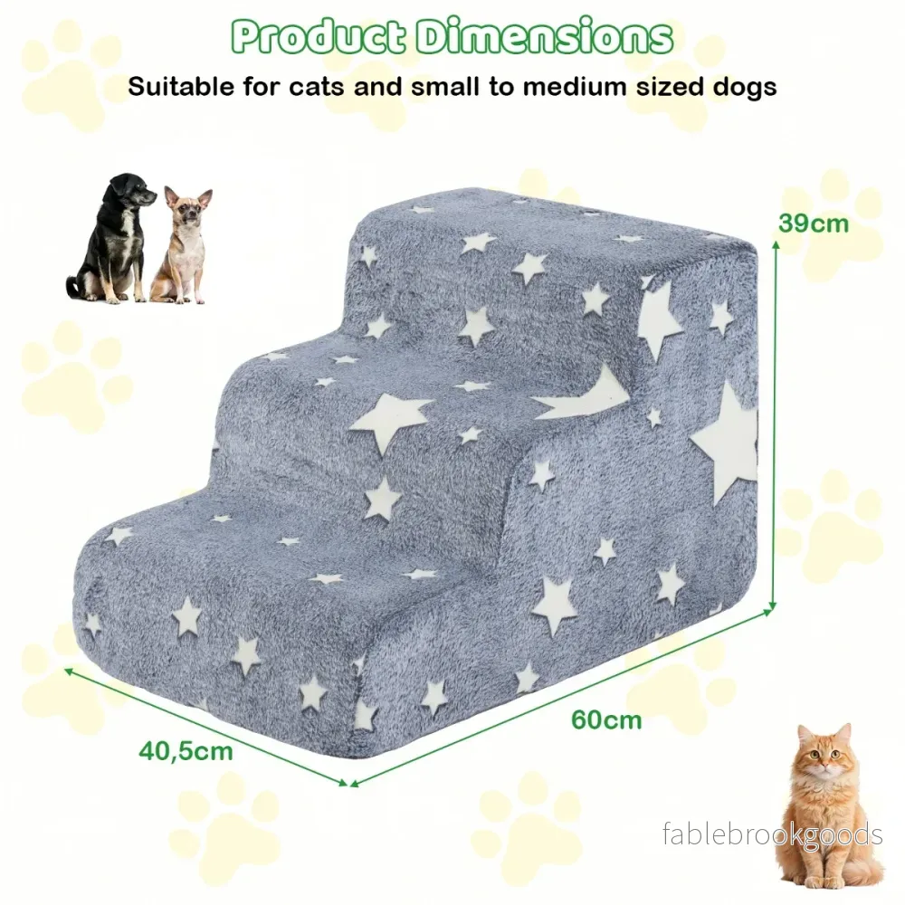 stegig – Ljusande Skum Hundtrappor Med Tvättbar Flanellfodral Husdjurstrappa – 3 – Grå - Bild 2