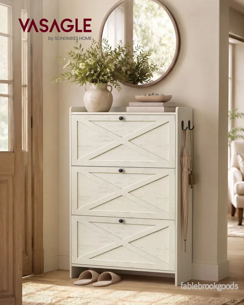 Schoenenkast - Met Klepdeuren - Ruimtebesparend - Rustiek wit - 83 x 24 x 142,6 cm - Bild 2