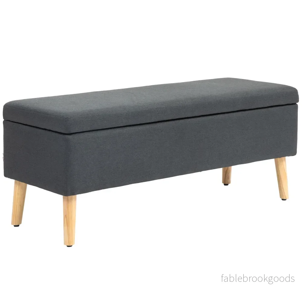 Klädd förvaringsbänk, gummiträ, mörkgrå 110cm