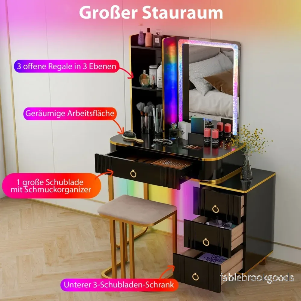 Sminkbord – med LED belysning dynamiska och statiska dimbara lampor – 7 7 – Svart - Bild 2
