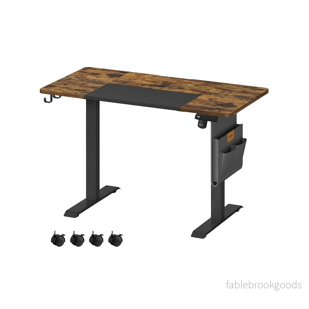 Elektriskt skrivbord – Justerbar höjd med organisatör – Vintage brun-svart Elektriskt skrivbord – Justerbar höjd med organisatör – Vintage brun-svart