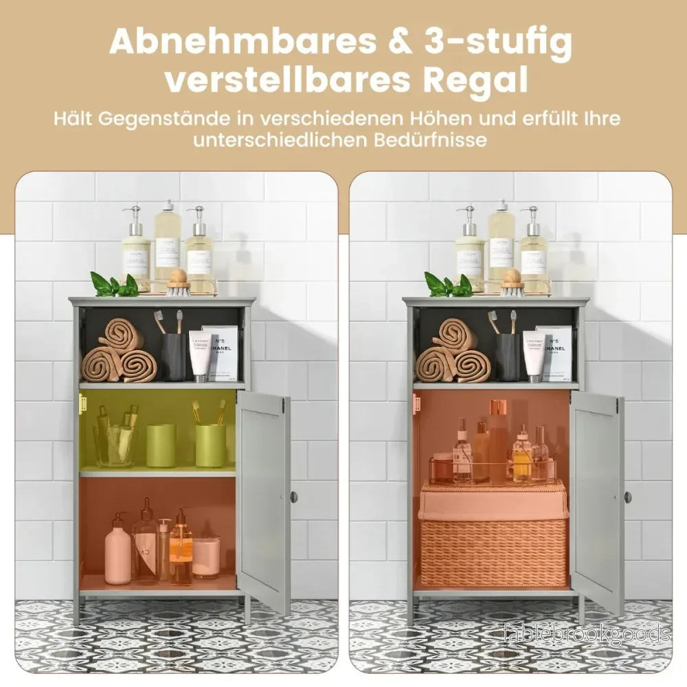 Badrumsskåp – med dörr och ställbar hylla Multifunktionell fristående – Grå - Bild 3