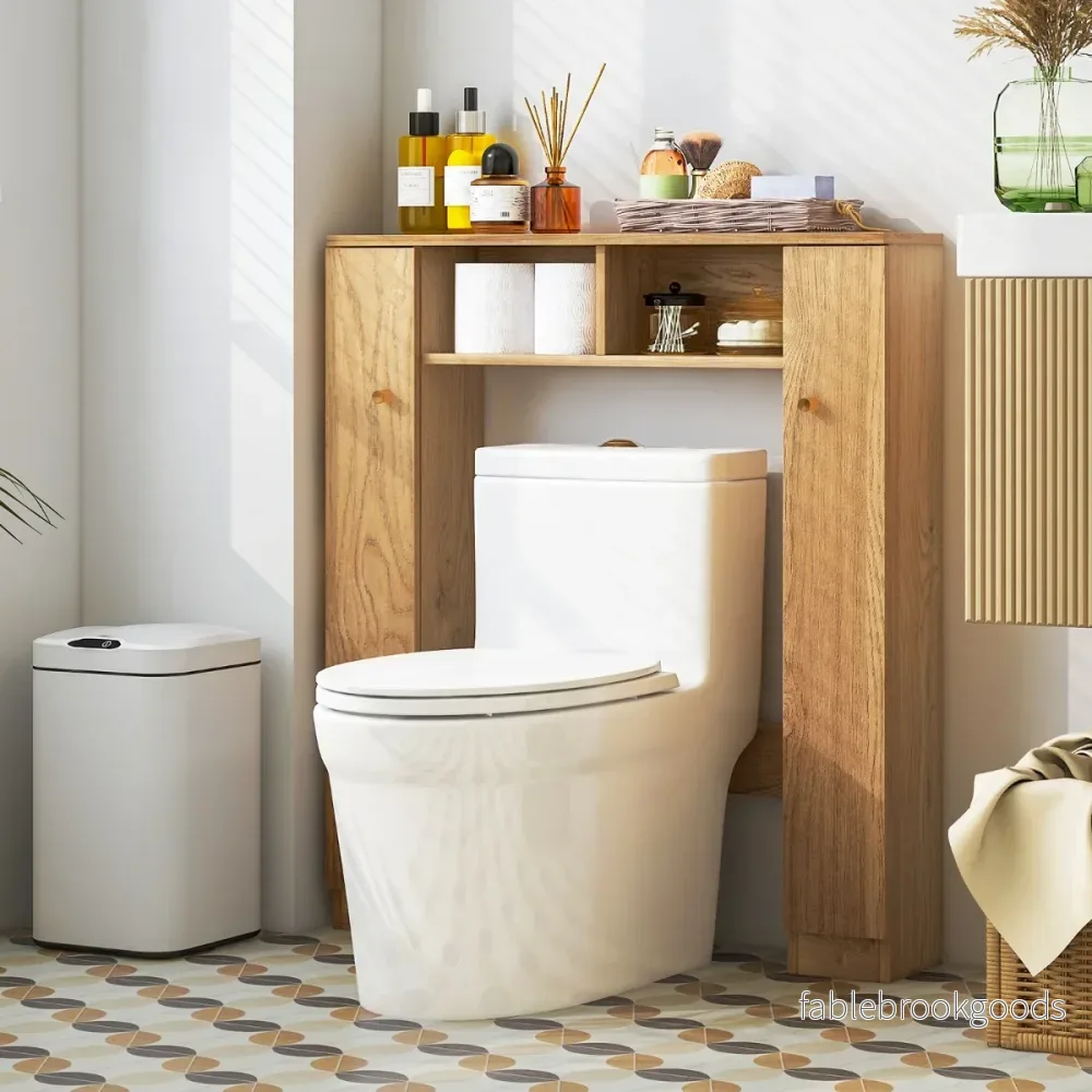 Toalettskåp – med öppna fack och justerbara hyllor Badrumsskåp Natural – 2 4 – Natur - Bild 3