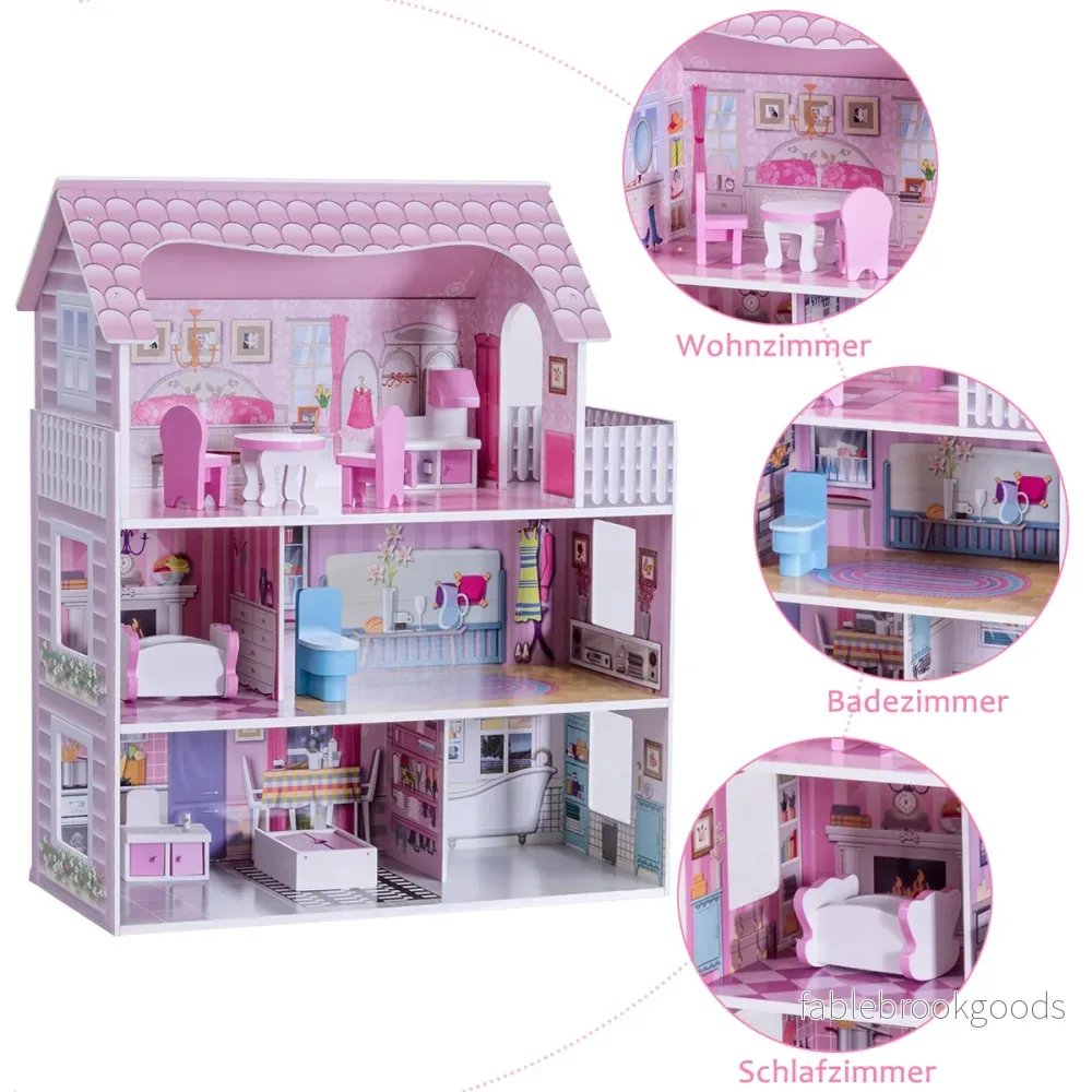 Dockhus – i våningar i trä med möbler och tillbehör Dockvilla Girl Pink – 3 – Rosa - Bild 3