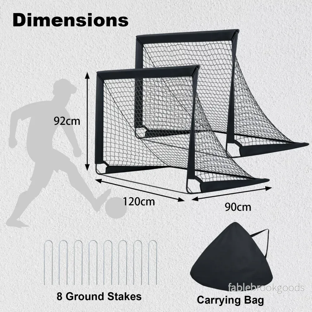 2‑pack – pop‑up fotbollsmål för barn med glasfiberrör och metallkopplingar – 120 x 90 x 92 cm - Bild 2