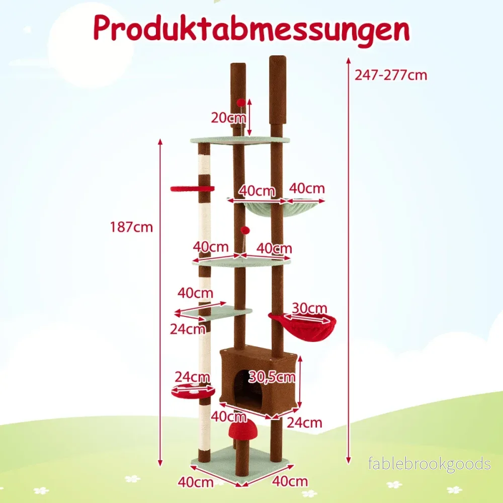 Takhöjd – svampklösstång med hängande korg och sisal klösstolpe boll klätterträd – Färgglad - Bild 2