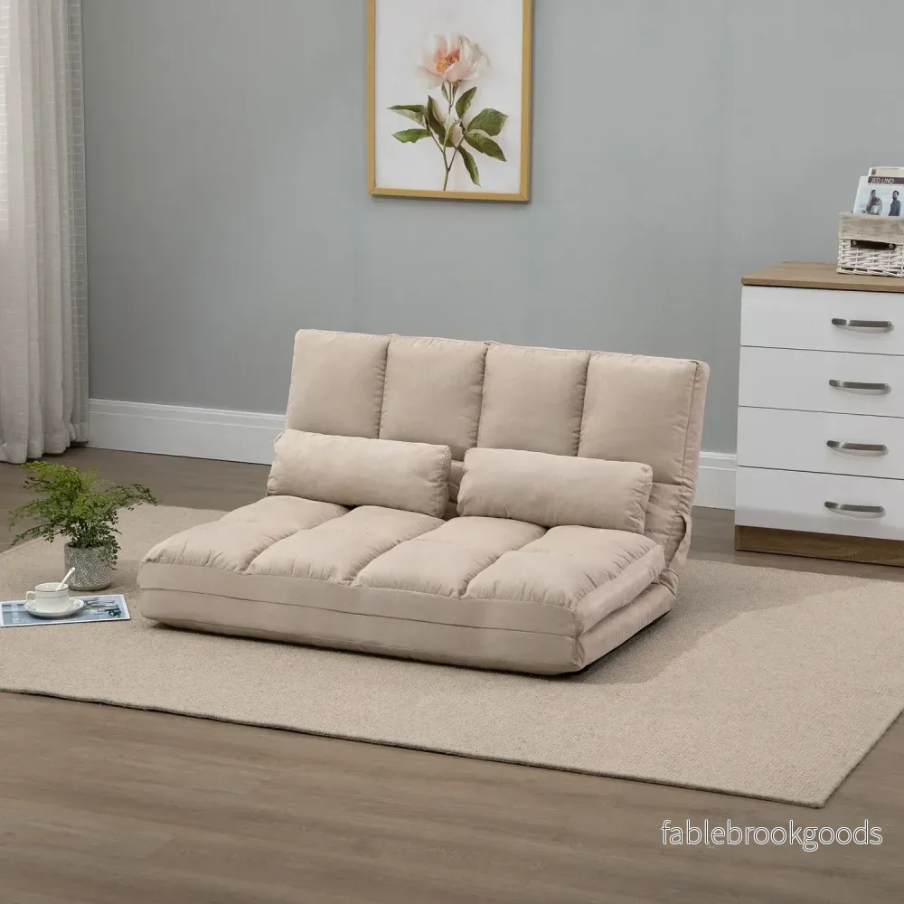 Justerbar Beige Velvet Floor Stolsäng med ryggstöd - Bild 2