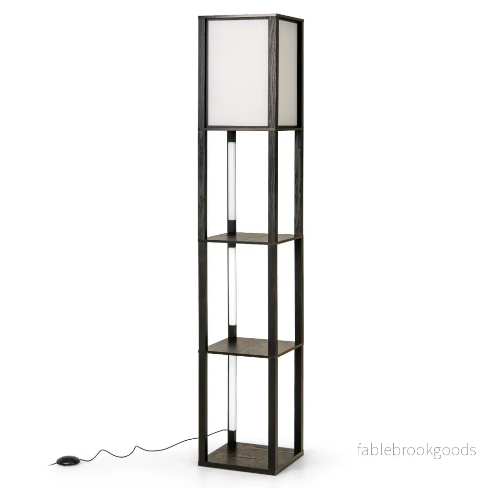 Golvlampa – med hyllor och fotströmbrytare stegs justerbar LED remslampa i – 3 – Svart