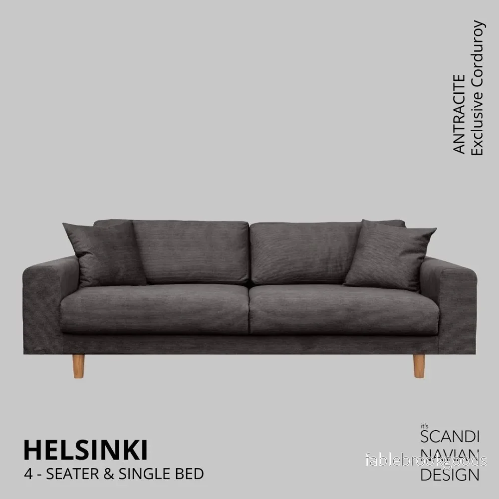 Helsinki 4-seater sofa/single bed, Exclusive Corduroy, Antracite, removable & washable