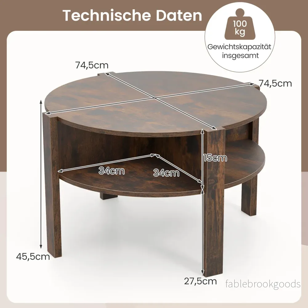 Rund – soffbord med förvaring vardagsrumsbord i trä hyllor kaffebord sidobord för – 4 – Brun - Bild 2