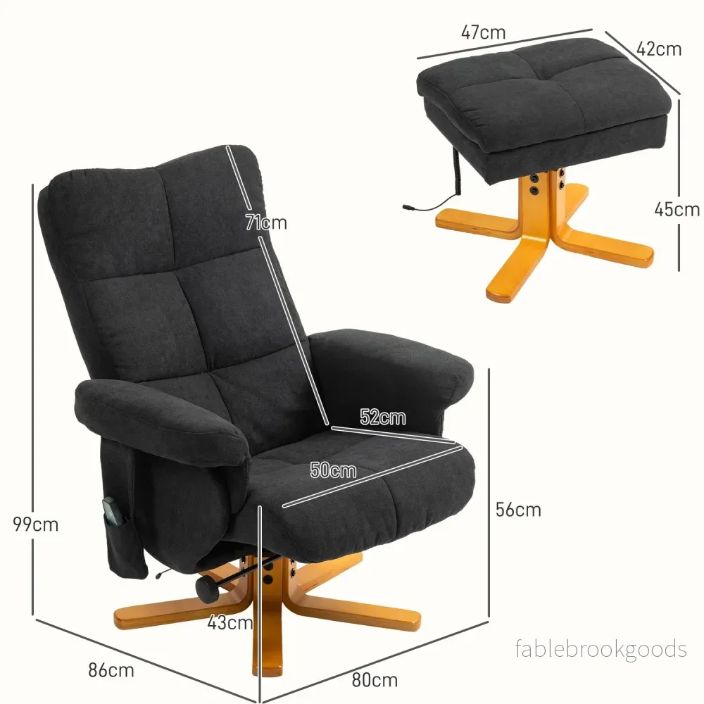 Elektrisk massagefåtölj med fotpall, svart - Bild 3