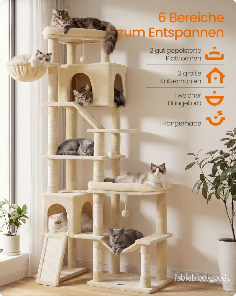 Krabpaal - Met Sisalstammen en Rustplateaus - Voor Grote Katten - Beige - 105 x 45 x 202 cm - Bild 3