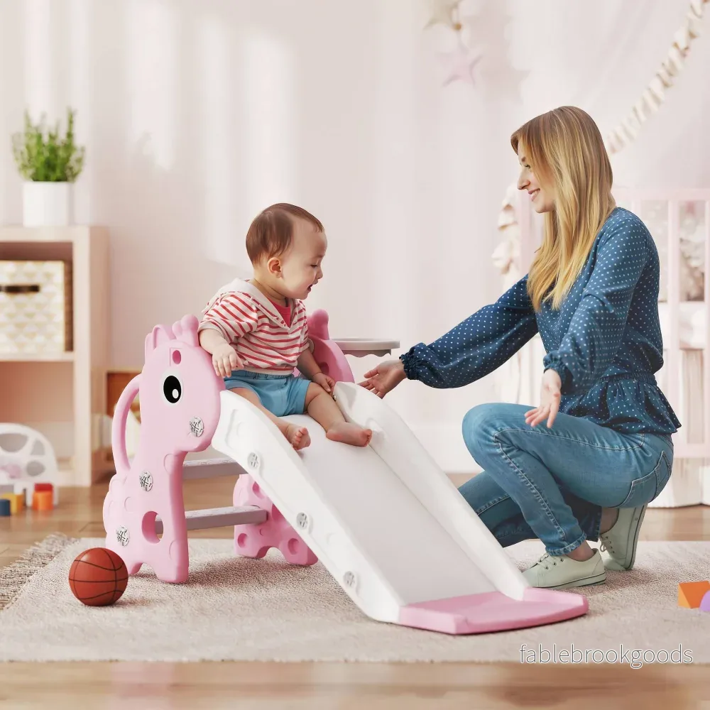Rutschkana med basketkorg för småbarn, giraffdesign, rosa - Bild 2