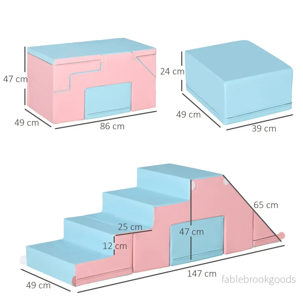 Byggklossar av skum, bord och stolar, omkonfigurerbar, rosa/blå - Bild 3