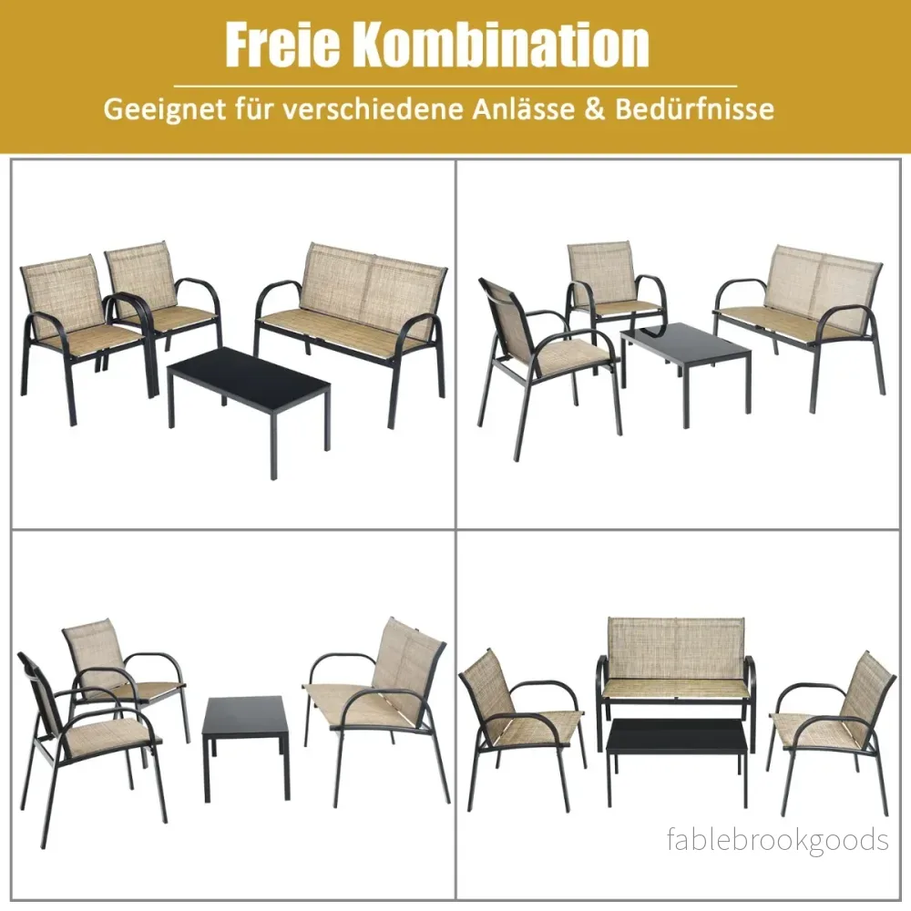 stycken – Trädgårdsmöbelset med bänk och stolar soffbord Lounge Balkongmöbelset – 4 2 – Brun - Bild 3