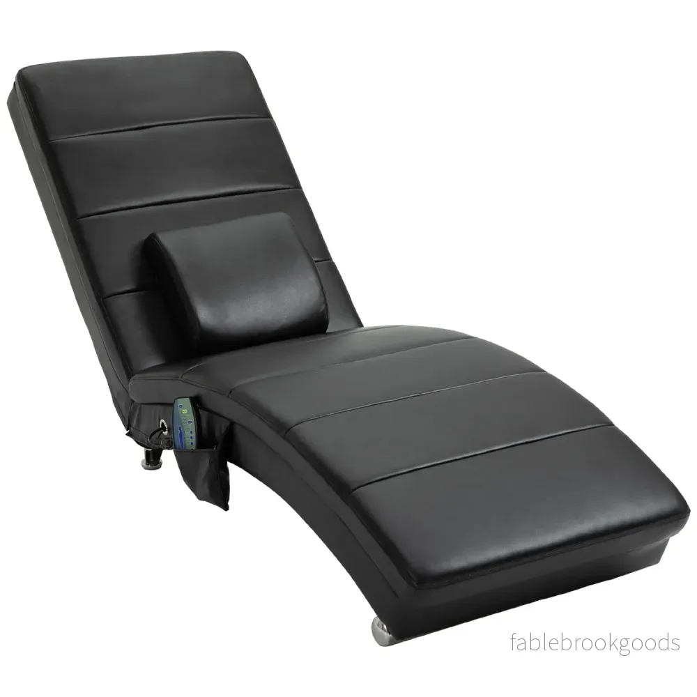Massageloungestol, högt ryggstöd, konstläder, svart