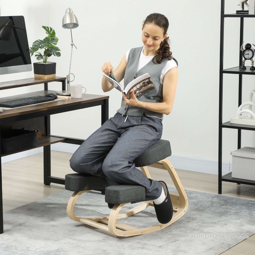 Ergonomisk knäböjstol, björkträ, 120 kg kapacitet, mörkgrå - Bild 2