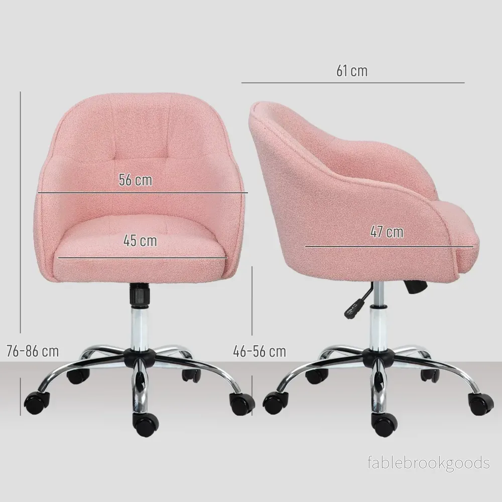 Ergonomisk kontorsstol, rosa teddyfleece, justerbar höjd - Bild 3