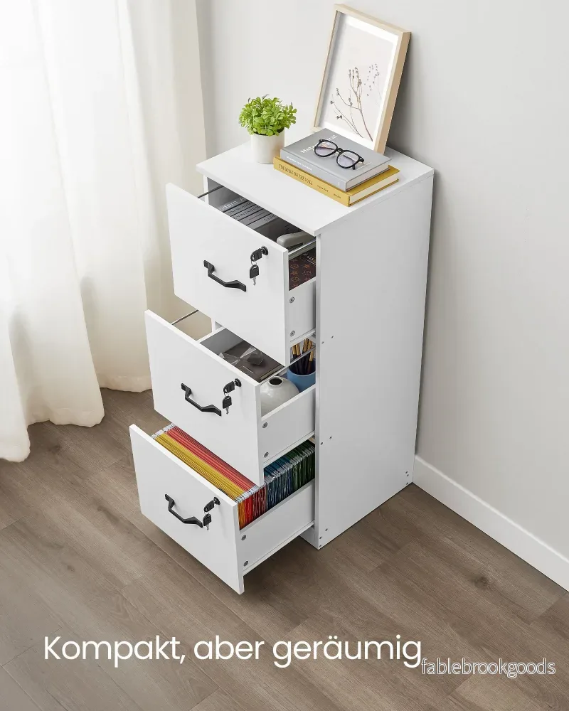 Arkivskåp – 3 låsbara lådor – molnvit - Bild 3