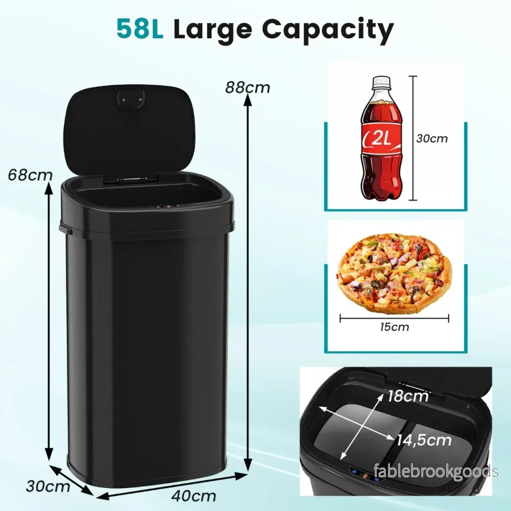Automatisk – Soptunna med Sensor och Dual Zon Smart Sopkärl – 58 L – Svart - Bild 2