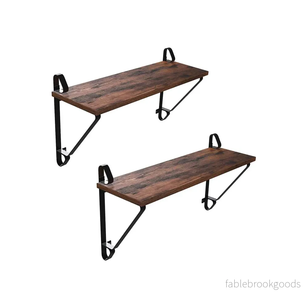 Vägghyllor set om 2 – Flytande hyllor – Rustik design – Brun/Svart Vägghyllor set om 2 – Flytande hyllor – Rustik design – Brun/Svart