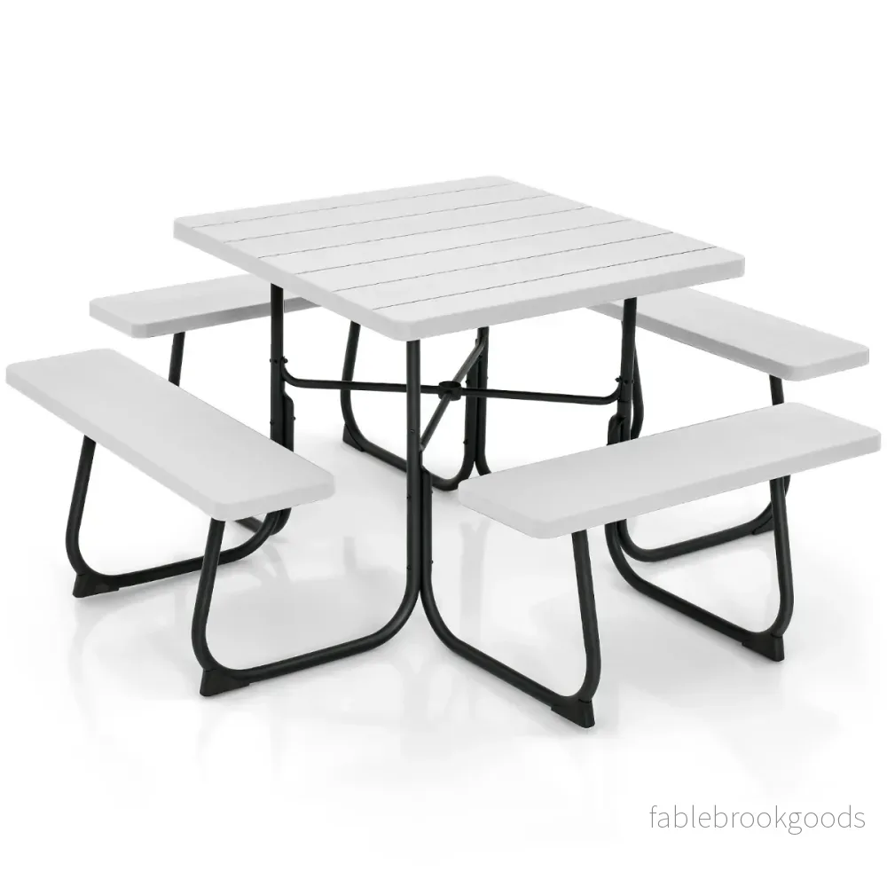 Runt – picknickbord med bänkar och paraplyhål för personer, lastkapacitet kg, campingbord – 4 8 900 – Vit