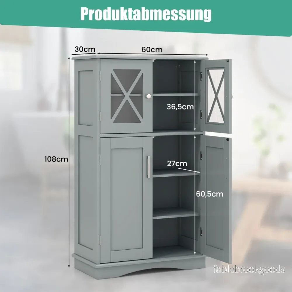 Toalettskåp – för badrummet Tvättskåp med dörrar – 60 x 30 x 108 cm – Grå - Bild 2