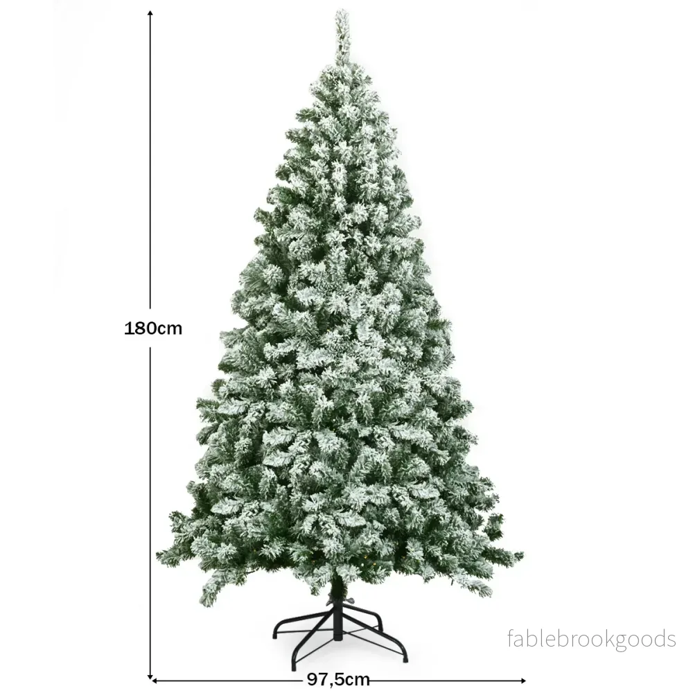 Konstgjord – snötäckt julgran med metallstativ och PVC nålar – 180 cm – Grön - Bild 2